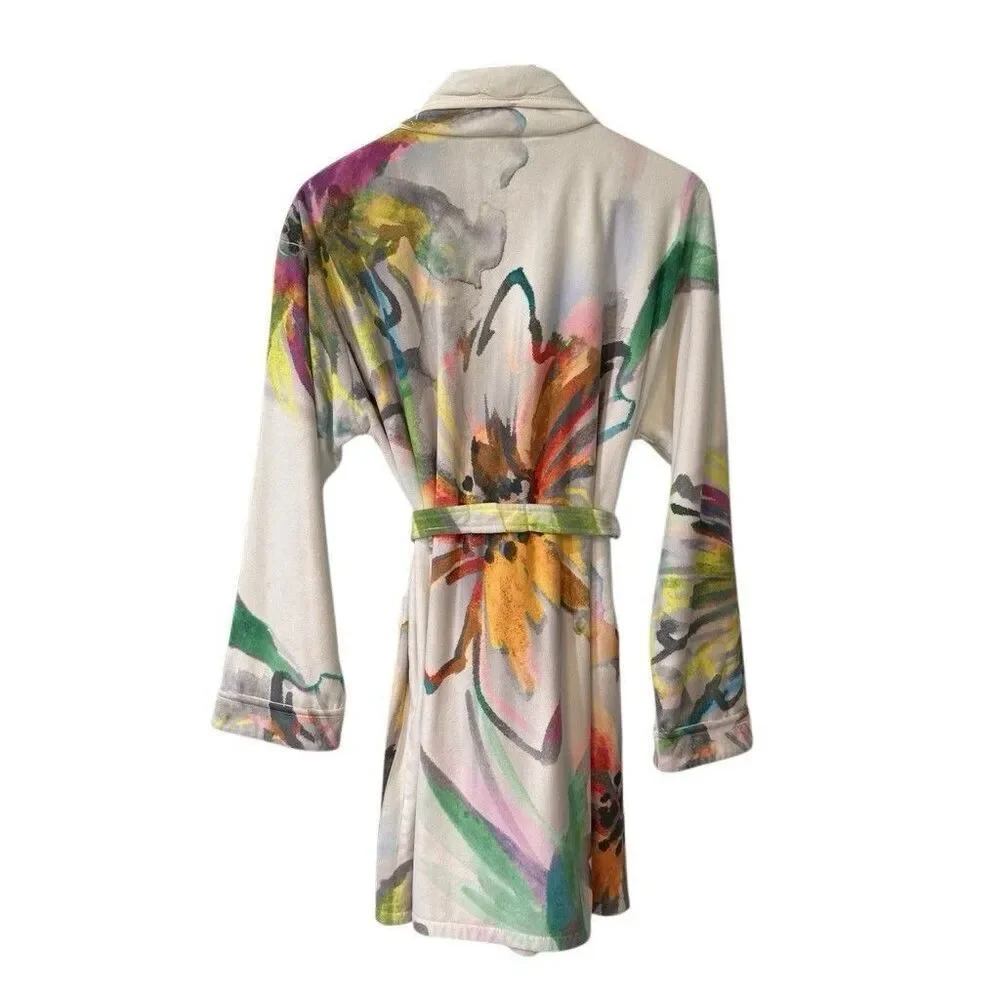Wrap Up by VP Robe Aquarelle Short Robe One Size Made In USA Floral Print